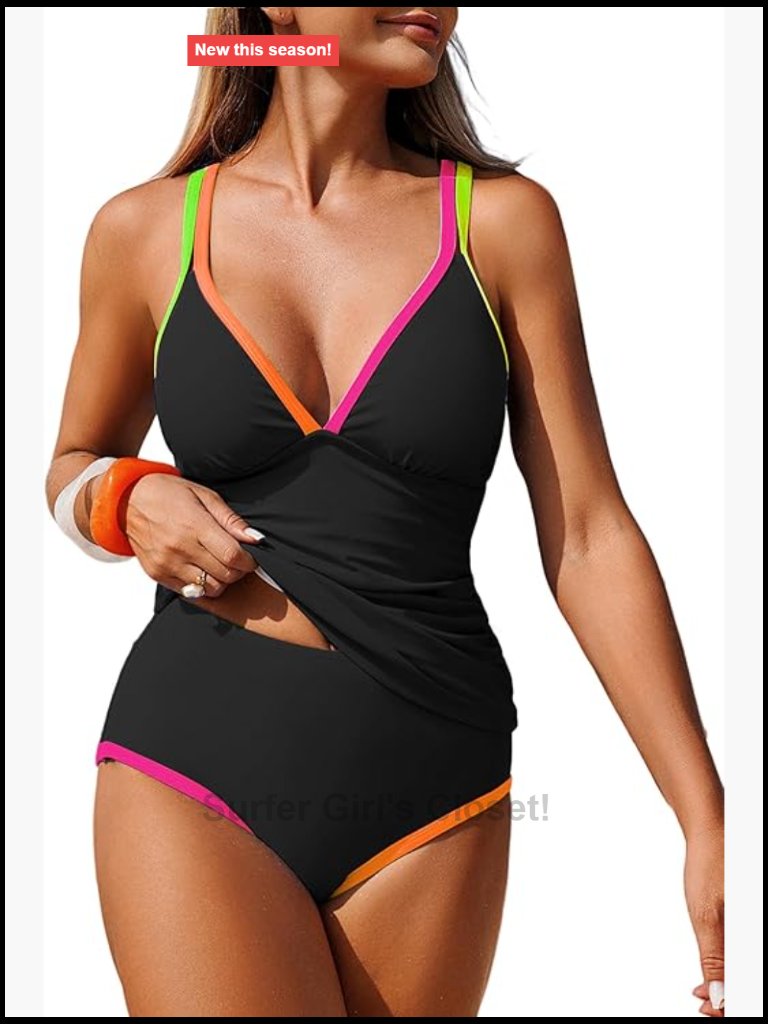 High Waisted Tummy Control 2 Piece Tankini Set Swimwear V Neck Summer